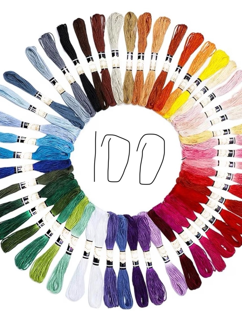Assorted Embroidery Floss Thread Set - 100 Multicolor Skeins